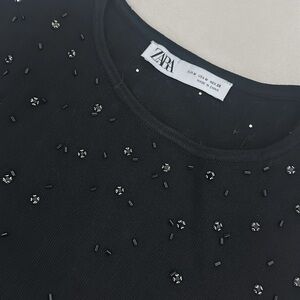 Zara Black Embellished Short Sleeve T-Shirt